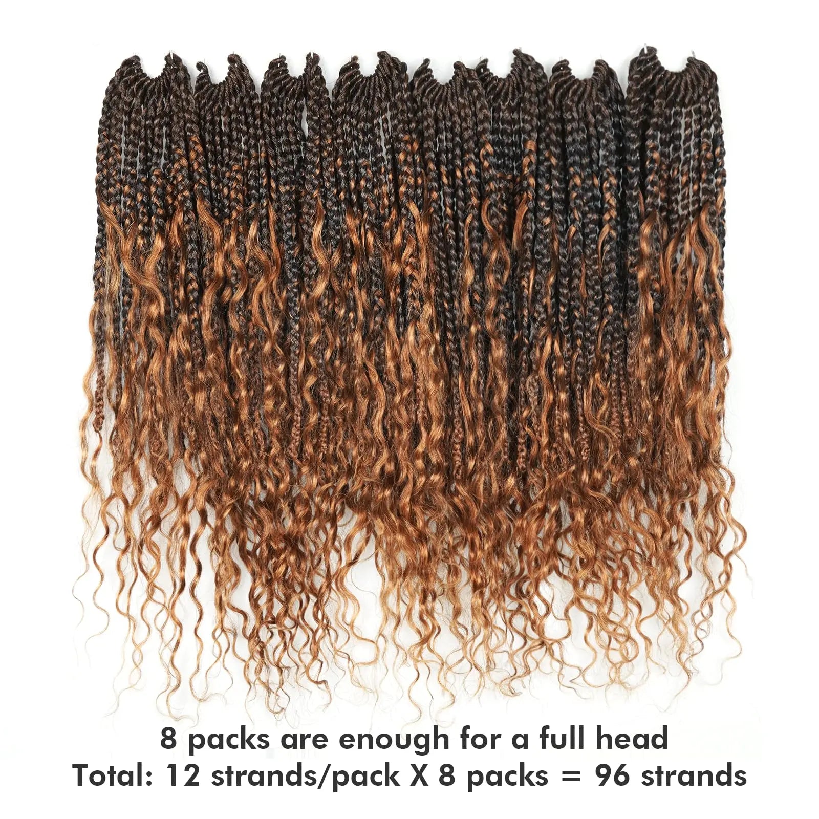 ( US ONLY) FAST SHIPPING HB | Toyotress® Boho Braids With Human Hair Curls Handmade Pre-Looped Crochet Boho Box Braids (96 Strands In All) Toyotress